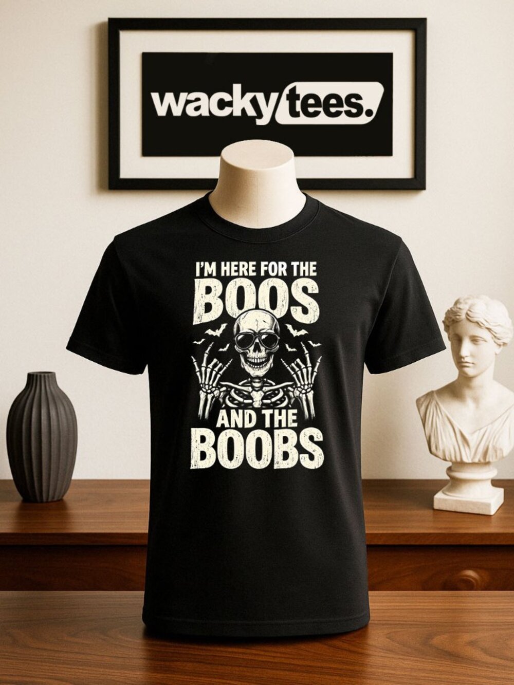 I'm here for the boos and the boobs Skeleton Halloween Graphic Tee Shirt